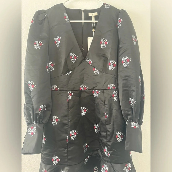JOIE Black Minia Floral Dress Dark Romantic Flounce V Neck Party Size 6 NWT - Picture 2 of 14